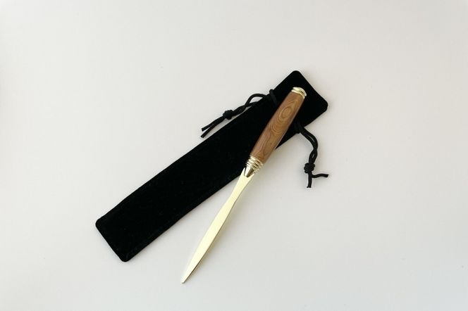 天然屋久杉ベーパーナイフ【ゴールド】1本 〈 文具 工芸品 文房具 雑貨 ギフト 贈答 プレゼント 記念 木製 オシャレ 退職〉 日用品 