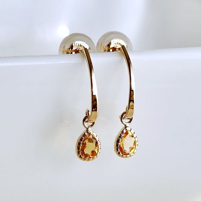 【ジュエリー】K10 イエローゴールド  シトリン 揺れる ピアス 保証書付 SR-2223 242-001-e