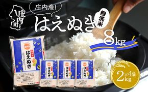 はえぬき 無洗米 8kg 2kg×4袋 令和6年産 2024年産 ブランド米【1073-012A】