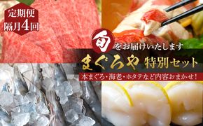 【定期便隔月4回】まぐろや　特別セット【 惣菜 まぐろ 鮪 本鮪 サーモン 海老 お刺身 海鮮 セット 福袋 キンメ きんめ お取り寄せ 御中元 お中元 お歳暮 父の日 母の日 贈り物 日本酒 焼酎】【 神奈川県 小田原市 】 142069_DQ179