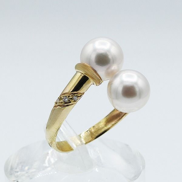 アコヤ真珠 ツインパール リング　8.5mm 2個付 K10YG (15083) 真珠 アコヤ真珠 パール 指輪 リング パール ツインパール 大粒 K10 イエローゴールド ジュエリー アクセサリー ダイヤモンド 山梨県 甲斐市 BR-70