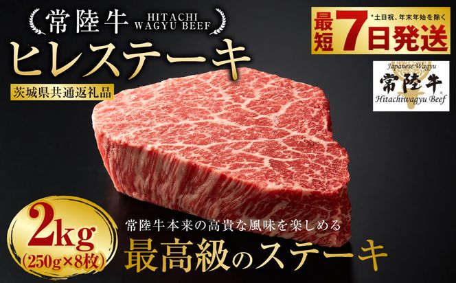 【常陸牛】ヒレステーキ 250g×8枚（茨城県共通返礼品） | 計2kg 牛肉 肉 お肉 ヒレ ステーキ 冷凍 茨城県 守谷市