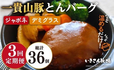 [全3回定期便]一貴山豚 とんバーグ 12個( 6個 × 2種 ) 糸島市 / いきさん牧場 [AGB013] ハンバーグ デミグラス 冷凍 詰め合わせ 湯せん