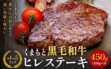 [A4〜A5]くまもと黒毛和牛 ヒレステーキ 450g (150g×3枚) [30日以内に出荷予定(土日祝除く)] 牛肉 くまもと黒毛和牛 黒毛和牛 冷凍庫---sn_fesphr_30d_24_43500_450g---