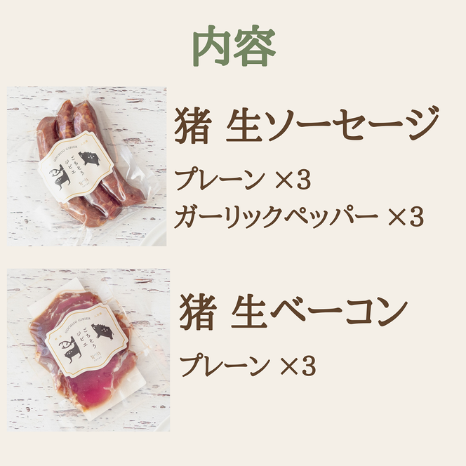 猪生ソーセージ＆猪生ベーコン 9点詰め合わせ【冷凍】猪肉 ジビエ  加工品 焼肉 朝食 553