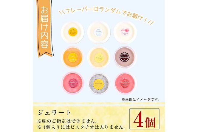 ＜先行予約受付中！2026年7月から順次発送予定＞自家製こだわり製法！自家製ジェラート(4個) アイス クリーム スイーツ デザート ピスタチオ ご褒美 詰め合わせ 食べ比べ 【I-11】【ミツル・プラス】