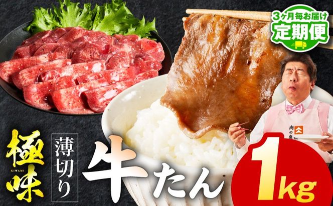 mrzZ060 【定期便】薄切り 牛たん 1kg×全2回【氷温熟成×旨塩ダレ 500g×2P 牛肉 牛タン 焼肉用 小分け 訳あり サイズ不揃い 規格外 2026年3月＆6月発送】