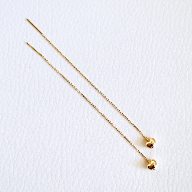 K18(18金) イエローゴールド 地金 ハート チェーン ピアス シンプル 保証書付 KO-0066 242-026-a