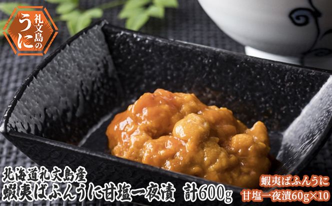 北海道 礼文島産　蝦夷ばふんうに 甘塩一夜漬 60g×10 ウニ 雲丹 魚貝類 バフンウニ 600g 加工食品 