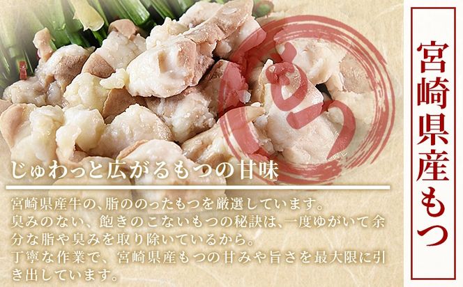 ＜もつ鍋セット（3～4人分）＞翌月末までに発送【 宮崎県産牛もつ使用 国産 モツ 鍋 牛もつ鍋 セット 和牛 出汁 だし 唐辛子 とうがらし にんにく ニンニク 卵雑炊 チャンポン麺 ちゃんぽん 惣菜 3人前 4人前 】【b0924_to】