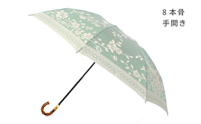 CB101　【槙田商店】晴雨兼用折りたたみ傘　kirie　バラ　セイジグリーン｜送料無料 槙田商店 傘 雨傘 おしゃれ レディース 贈答 プレゼント ギフト 母の日 誕生日 日本製 女性 長傘 晴雨兼用 ブランド 高品質 婦人用 日傘 UV加工