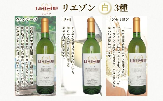 白ワイン 5種 6本 セット 720ml ヴィンテージ 甲州 サンセミヨン シュールリー 甲州 甲州 Liaison NOVICE リエゾン ノヴィス フルボトル ワイン お酒 飲み比べ 山梨 日川中央葡萄酒 送料無料 山梨県 笛吹市 177-7-35