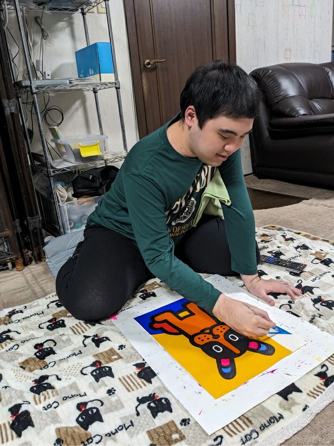 絵画「フレブルスター」小牧市制70周年記念 ［113O01］ 絵画 フレブルスター 小牧市制 70周年 記念 画家 アーティスト 奥山優 作品 フレンチブルドッグ ポップ カラフル キュート アニマルモチーフ アート 絵 インテリア お取り寄せ 愛知県 小牧市 送料無料