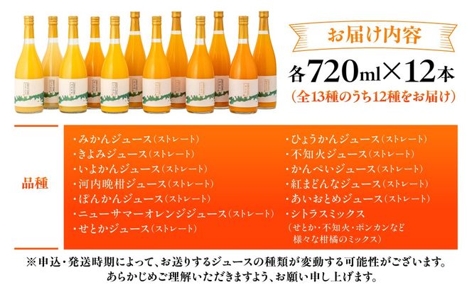 【先行受付】【数量限定】【愛媛県産】田縁農園の無添加100% ストレートジュース12種おまかせセット 720ml 全12種（2026年1月より順次発送） IKTA013