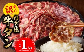 G1506 ねぎ塩 牛たん（成型）合計 1kg 小分け 250g×4【牛タン 牛肉 焼肉用 薄切り 訳あり サイズ不揃い】