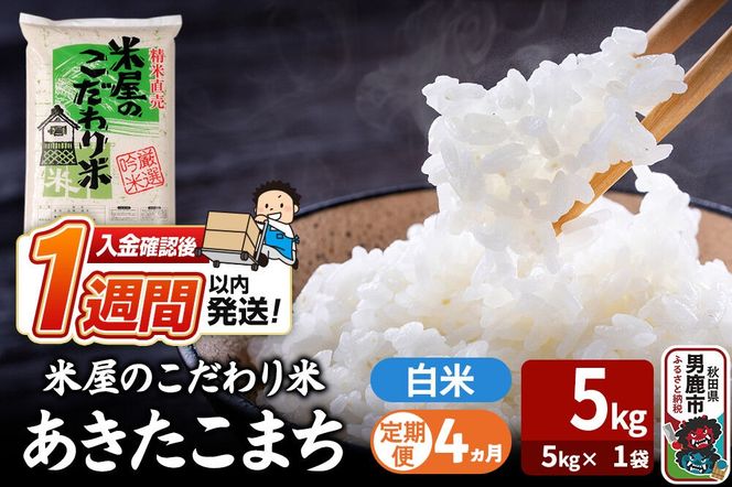 令和8年産新米《定期便4ヶ月》『米屋のこだわり米』あきたこまち 白米 （5kg×1袋） 吉運商店 秋田県 男鹿市 精米 お米 お弁当 おにぎり [新米 米 こめ コメ 白米 あきたこまち 秋田県 男鹿市 5kg]|23_ysu-010504