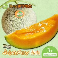 【2026年夏発送】厳選ふらのメロン 赤肉 3玉(品種おまかせ) 糖度15度以上 [ファームまつもと] メロン 赤肉メロン フルーツ 果物 新鮮 甘い 贈り物 ギフト  ジューシー ブランドメロン 夏 北海道 富良野