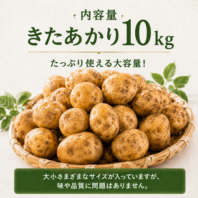 じゃがいも きたあかり 10kg 産地直送 農家直送 野菜 キタアカリ  甘い ホクホク ポテトサラダ コロッケ じゃがバター 常温 保存 備蓄 大容量 サイズ 不揃い 混合 家庭用 おうちごはん 送料無料　大河原町
