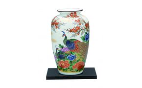 九谷焼　10号花瓶　牡丹孔雀（台付） a05 172111_CY2178
