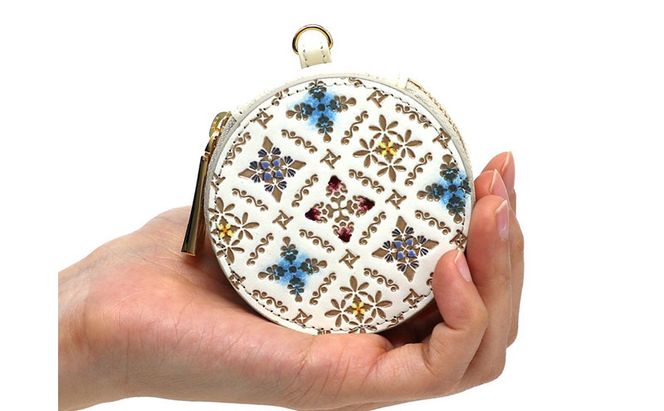 【文庫屋大関】マカロンポーチ レース【皮革工芸品】 ポーチ ミニポーチ 小物入れ アクセサリー入れ イヤホン入れ 収納 保管ケース 手のひらサイズ  本革 革 皮革 工芸品 工芸 雑貨 ギフト プレゼント 日本製 東京