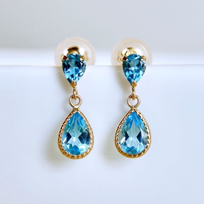 K10YG(10金) イエローゴールド 揺れる ブルートパーズ アンティーク ピアス 保証書付 SR-2261 242-050-d