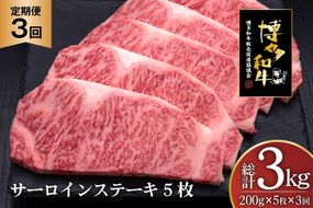 肉 博多和牛 サーロインステーキ 200g 5枚 計 1kg 3回 定期便 総計 3kg [久田精肉店 福岡県 宇美町 um40bsi440020] 牛 牛肉 サーロイン ステーキ 和牛 ソース ソース付き 福岡県産 冷凍