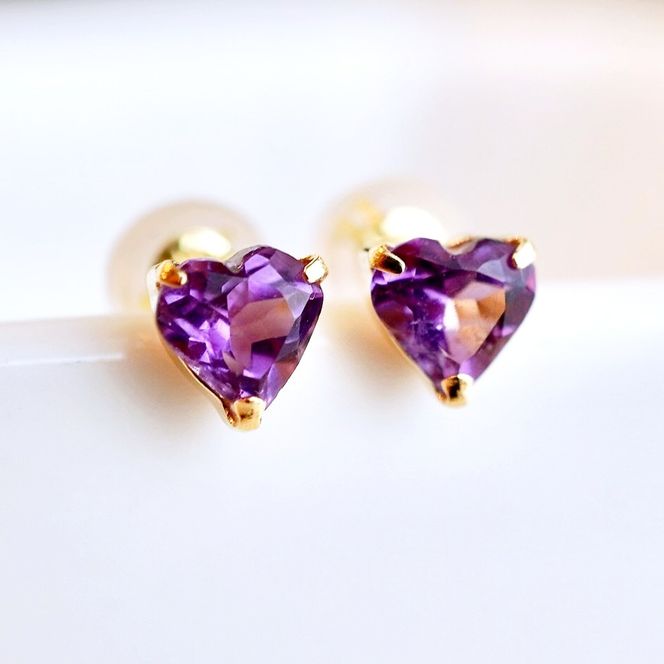 K18 18金 アメシスト ハートシェイプ ピアス 5mm 一粒石 保証書付 KO-0062 SWAD094