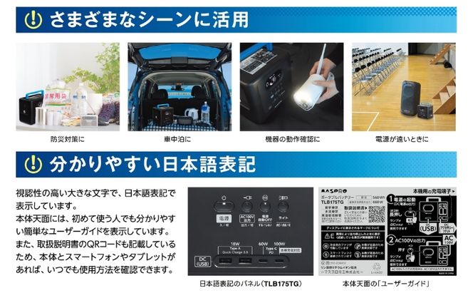 ポータブルバッテリー TLB330TG（1056Wh）スマートフォンやタブレットで操作が可能 持ち運び 防災 レジャー 作業 イベント 釣り キャンプ アウトドア
