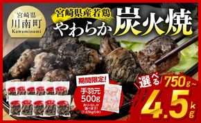 鶏肉 ※発送月・内容量が選べる※ 宮崎県産若鳥 やわらか炭火焼 750g～4500g 【1650gのみ手羽元500gあり・なしが選べる】【 鶏 肉 鶏肉 国産 とり 九州産 鳥 宮崎県産 小分け 炭火焼き 】 [C00901 C00903-6]