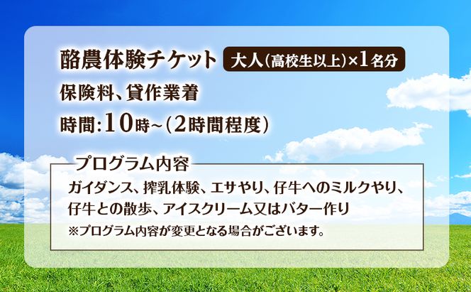 酪農体験チケット 大人1名 【 体験チケット 酪農 北海道 幕別町 牛 搾乳 牧場 自然 】