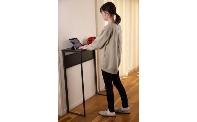 【＆FREL】U3ハイテーブル0935 天板グレー 幅90 奥行35 高さ100【ブラック】【ホワイト】 国産家具 組立簡単 インテリア デスク メラミン ニュートラル パソコン 作業 配線 スリム 耐久性 ※離島への配送不可