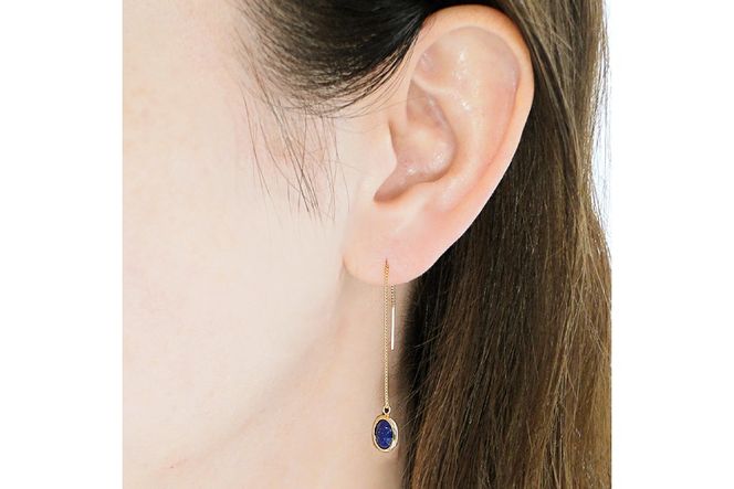 ピアス チェーンピアス K18YG イエローゴールド ラピスラズリ オーバル ローズカット レディース ベネチアンチェーン 揺れるピアス 楕円 アクセサリー アクセ ジュエリー [オーダーメイドジュエリーメイ 山梨県 韮崎市 20745213]