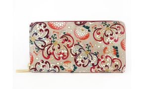 長財布 大容量 ぐるっとファスナーの長財布 乱菊〈赤紫〉 文庫屋大関 通帳が入る 財布 レディース ラウンドファスナー レザー 本革 革 文庫革 レディース財布 お財布 通帳 通帳入れ 通帳ケース 日本製 和風 東京