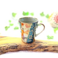 百華園 九谷 マグカップ 青粒＋金花詰(傑作) 裏絵 | 九谷焼 カップ マグカップ 食器 ティータイム 