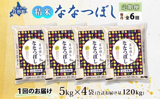 【令和8年産先行予約】北海道 定期便 6ヵ月連続6回 令和8年産 ななつぼし 5kg×4袋 特A 精米 米 白米 ご飯 お米 ごはん 国産 ブランド米 おにぎり ふっくら 常温 お取り寄せ 産地直送 送料無料 月形 
