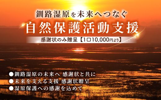【思いやり型返礼品】釧路湿原を未来へつなぐ自然保護活動支援 感謝状 のみ贈呈 ＜１口 10,000円 より＞| 細岡展望台からエゾフクロウを見守る 北海道 釧路町 釧路超 特産品 121-9998-002