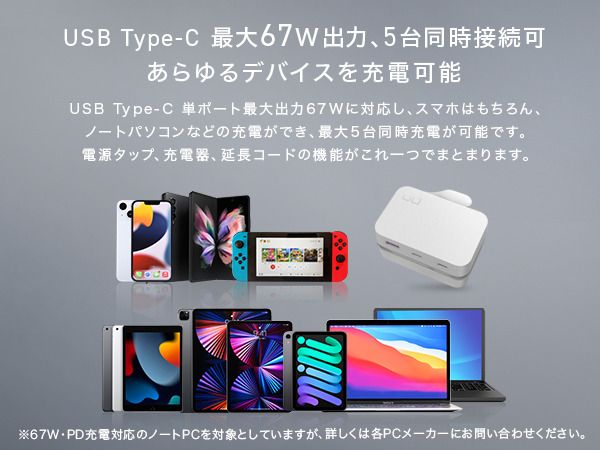 CIO 電源タップ (ケーブル＆収納付き)＋USB充電器 Polaris CUBE Built in CABLE ホワイト｜白 スマホ 携帯 iPhone 充電器 電源タップ [2198]