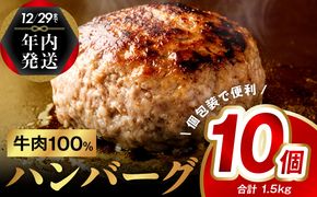 G973y 【年内発送】牛肉100％ ハンバーグ 10個（8個+2個）合計 1.5kg 無添加 個包装