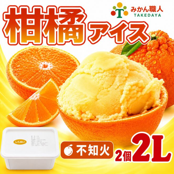 柑橘アイス 計2L(1個1000ml) 【 不知火 】 冷凍 みかん 旬 農家直送 特産品 さっぱり 大人 旨味 アイス ジェラート シャーベット ソルベ アイスクリーム ランキング 人気 業務用 大容量 ホームタイプアイス ファミリーサイズ 家庭用 みかん 柑橘 かんきつ 不知火 デコポン ぽんかん 冷凍 冬 夏 みかん職人武田屋 愛媛県 愛南町