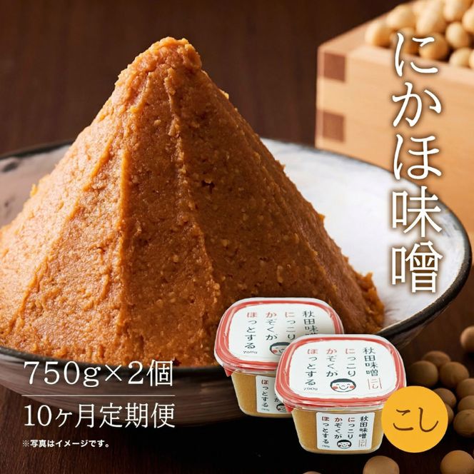 定期便 全10回 こし味噌 キッコーナン 10割麹「秋田にかほみそ」1.5kg（750g×2）秋田県産大豆100％・あきたこまち米100％【 みそ 味噌  米味噌 小分け カップ 麹 調味料 秋田香酵母 あきたこまち 秋田県 にかほ 】