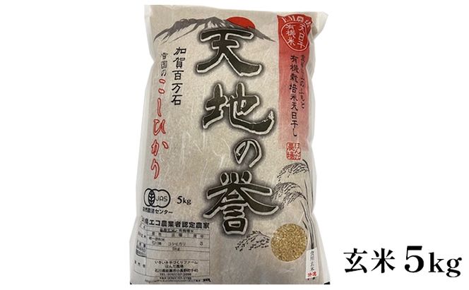 天日干有機米こしひかり「天地の誉」玄米5kg お米 コシヒカリ 石川県産 