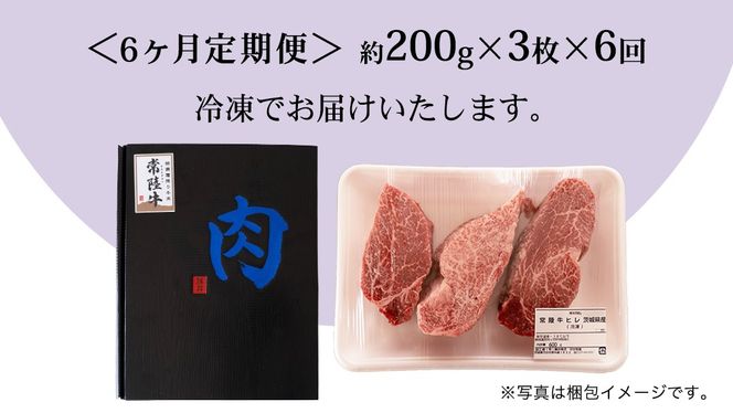 【 定期便 】 (6か月連続でお届け)『 常陸牛 』 ヒレステーキ 200g × 3枚 (茨城県共通返礼品) 茨城県産 牛ヒレ肉 牛肉 ヒレ 牛ヒレ ステーキ 常陸牛 6ヶ月 6回 [BX100-NT]