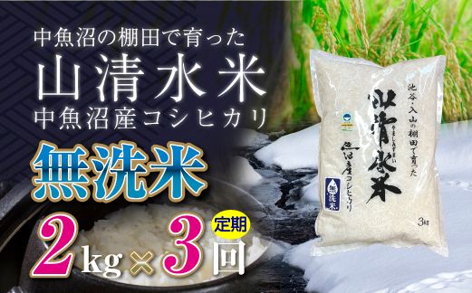 【定期便／全3回】無洗米2kg 新潟県魚沼産コシヒカリ「山清水米」 