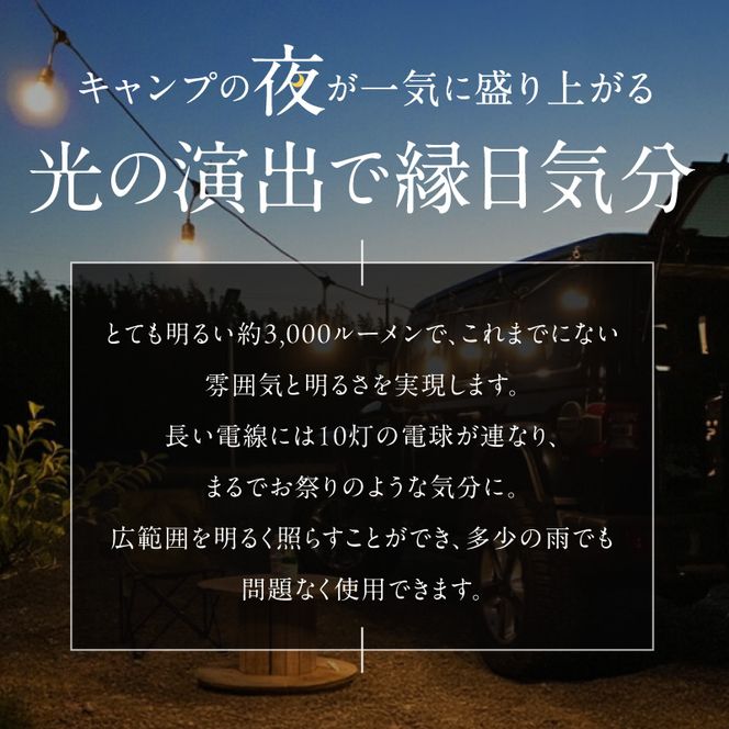 アウトドアに最適なストリングライト|Z042［172C11］アウトドア ストリングライト 選べる カラー Z042 キャンプライト 電球 ライト プラスチック 軽い 吊り下げ キャンプ 釣り 魚釣り キッチンカー イルミネーション マキタ でんらい 愛知県 小牧市 送料無料