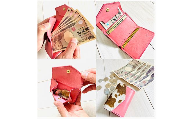 財布 手のひらサイズのレザーコンパクトウォレット レッドーダルメシアン レザー 小銭入れ 札入れ コンパクト ダルメシアン ギフト 日用品 雑貨 日進市 愛知県