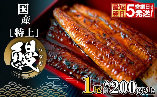【最短翌日発送】 国産 特上うなぎ 蒲焼き 1尾 (200g以上) 簡易袋 タレ 山椒付き 鰻 うなぎ ウナギ K2671