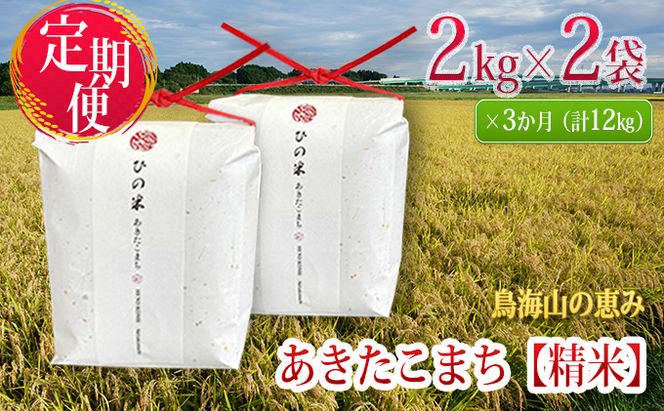 米 お米 《定期便》4kg×3ヶ月 秋田県産 あきたこまち 精米 2kg×2袋 神宿る里の米「ひの米」（お米 小分け）