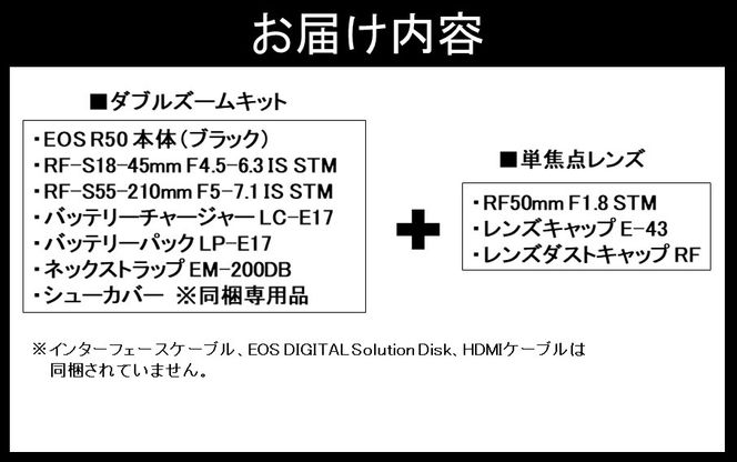 【追加レンズセット】キヤノン ミラーレス カメラ EOS R50 ブラック ダブルズームキット & 単焦点レンズ Canon キャノン 一眼 家電_0054C