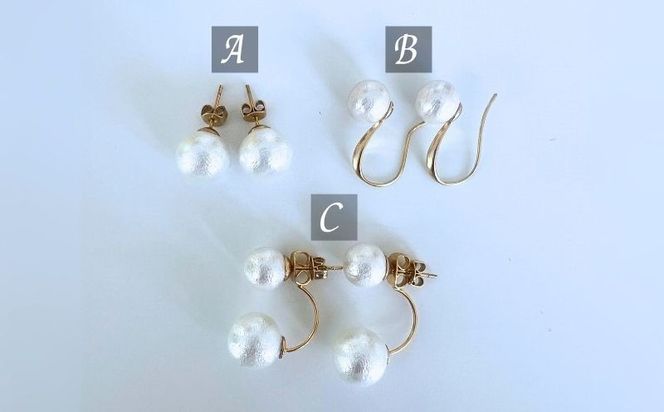 GL012コットンパール「ホワイト」ゴールドチェーンネックレスとピアス３点セット