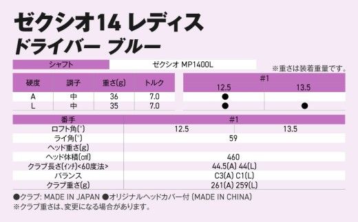 ゼクシオ 14 レディス ドライバー ブルー《2025年モデル》_IH-C703 _(都城市)ダンロップ ゼクシオ 14シリーズ 2025年モデル ドライバー MP1400 カーボンシャフトレディス ゴルフ用品 スポーツ用品 日本製 MADE IN JAPAN 国産 ゴルフクラブ